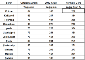 aralık ayı yağış oranları